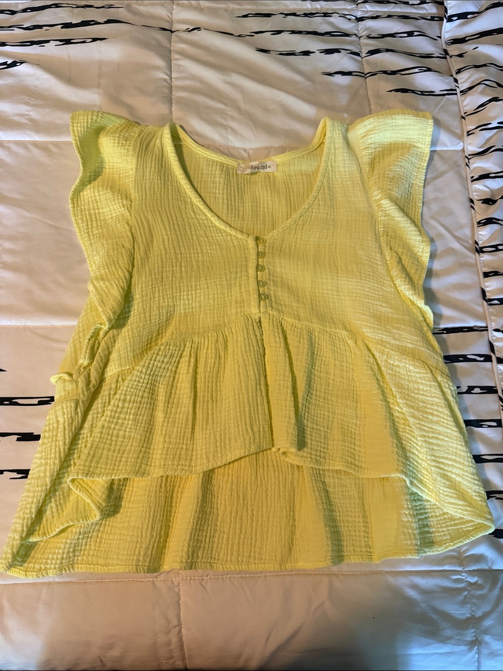 Rewind Lightweight Lime Yellow Ruffle Sleeve Peplum Top